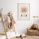 Baby nursery lion print with playful roar design for boys or girls room décor