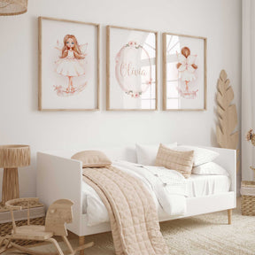 personalised fairy wall art set for girls bedroom and nursery