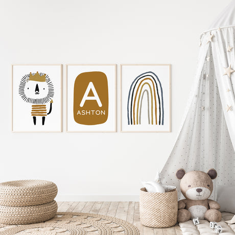 Lion wall art for boys nursery with crown and bold black mane