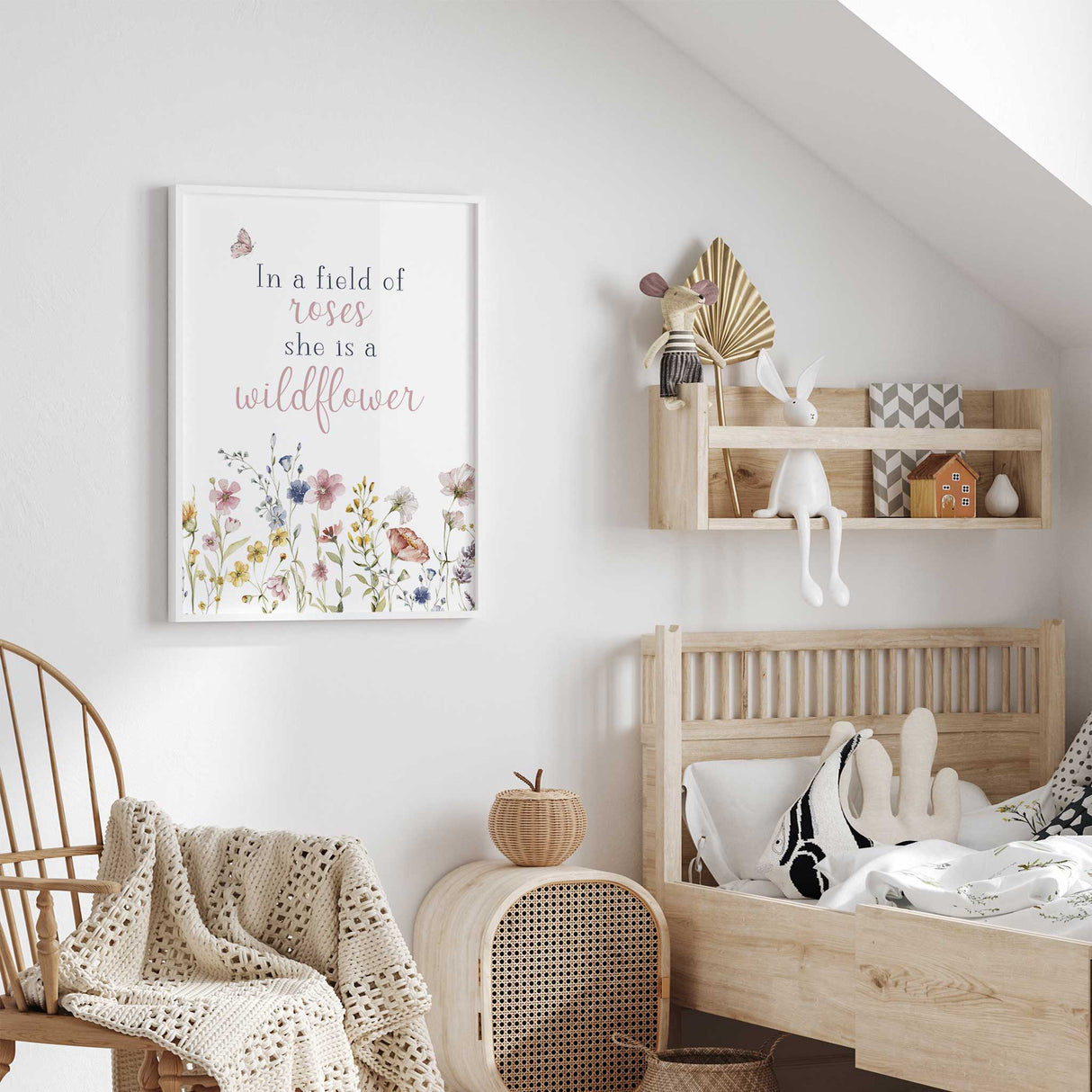 Wildflower quote wall art with floral design for girls bedroom